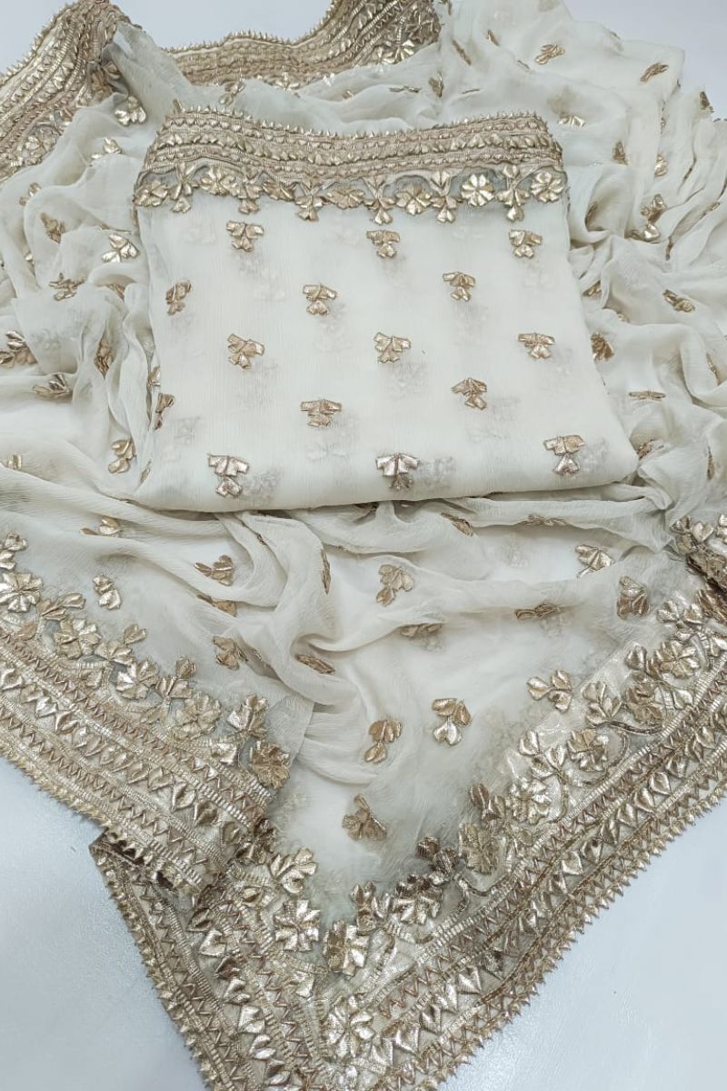 Designs By Amina - Handwork Antique gota work - pure chiffon - 2 Piece - Unstitch - 02