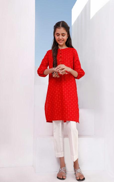 Oaks - Red Dobby Girls Kurti - 1 Piece - Studio by TCS