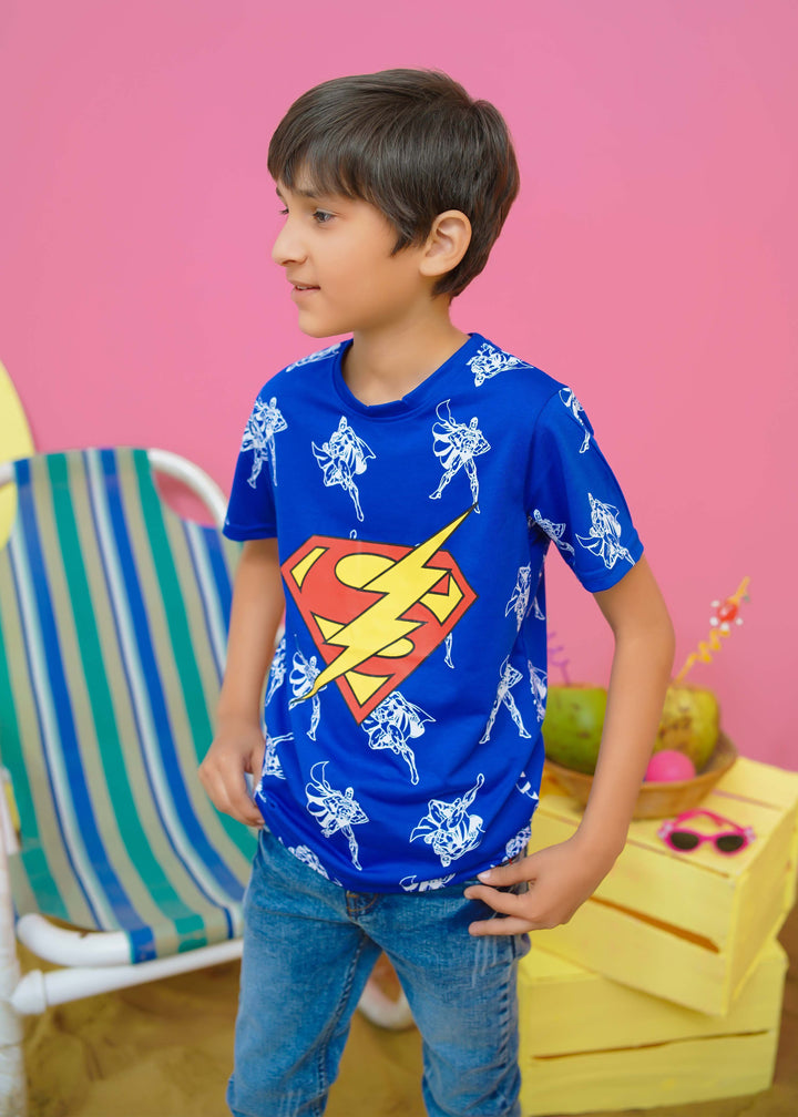 Modest - Superman Graphic Tee - Blue - Jersey - 1 Piece
