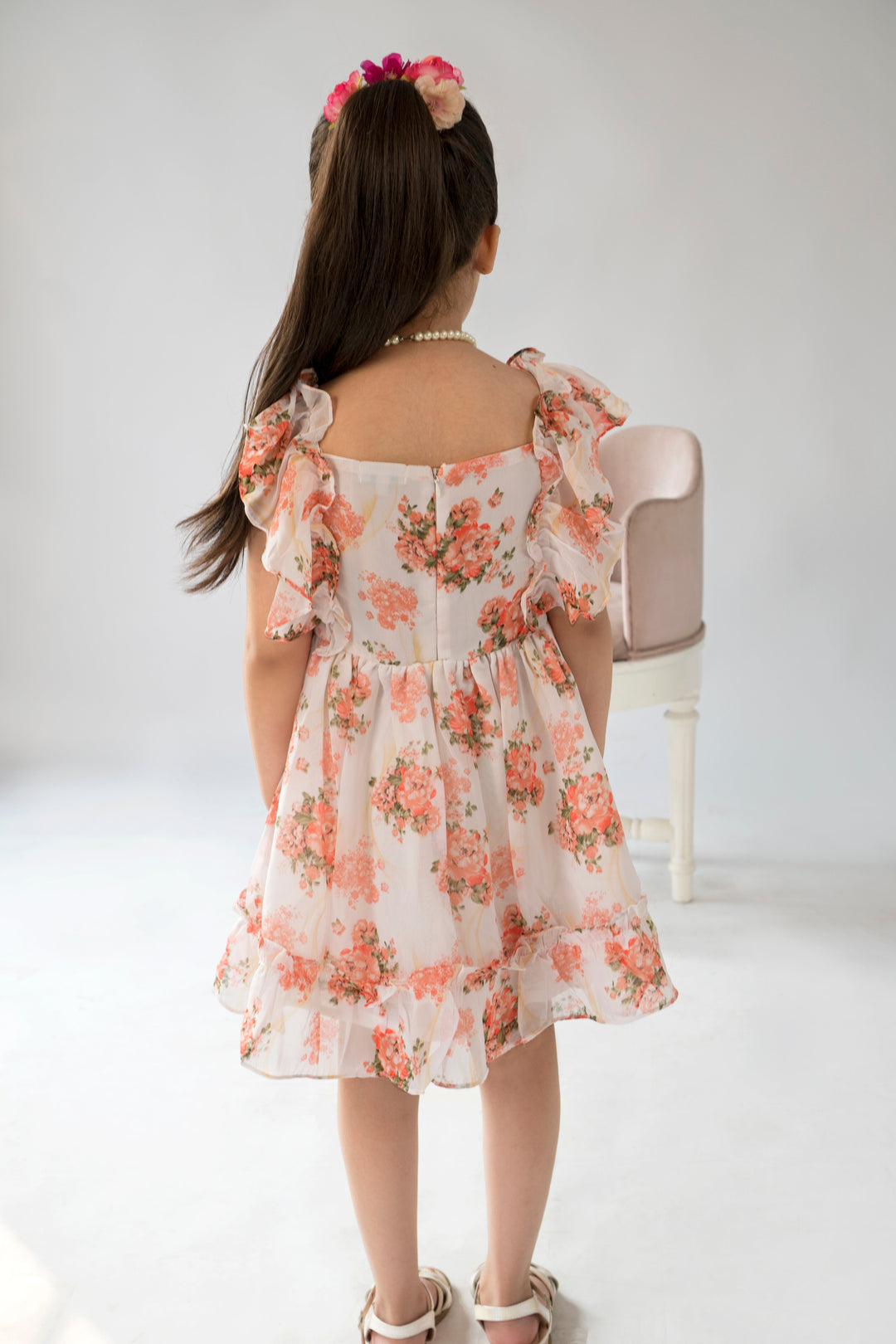 Hummingbirds - Peach Rosette Dress - Chiffon - 1 Piece