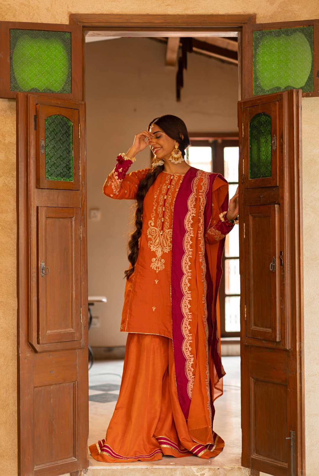 Omal by Komal - Meera - Rust - Paper Cotton & Chiffon - 3 Piece