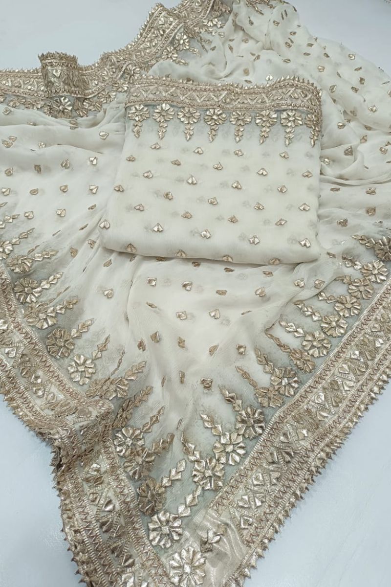 Designs By Amina - Handwork Antique gota work - pure chiffon - 2 Piece - Unstitch - 04