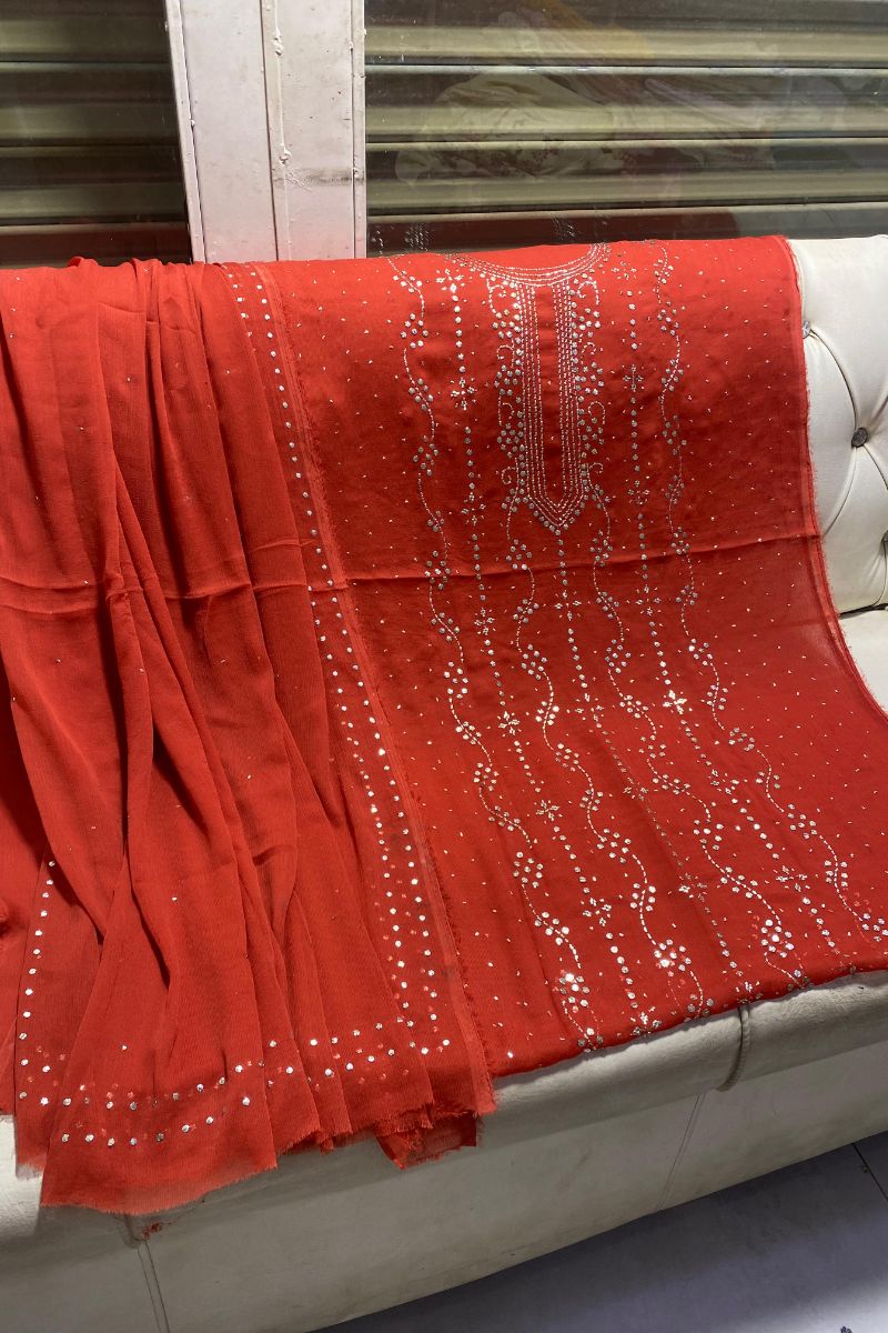 Designs By Amina - Handwork Beautiful Mukesh work - Bamber Chiffon - 2 Piece - Unstitch - 05