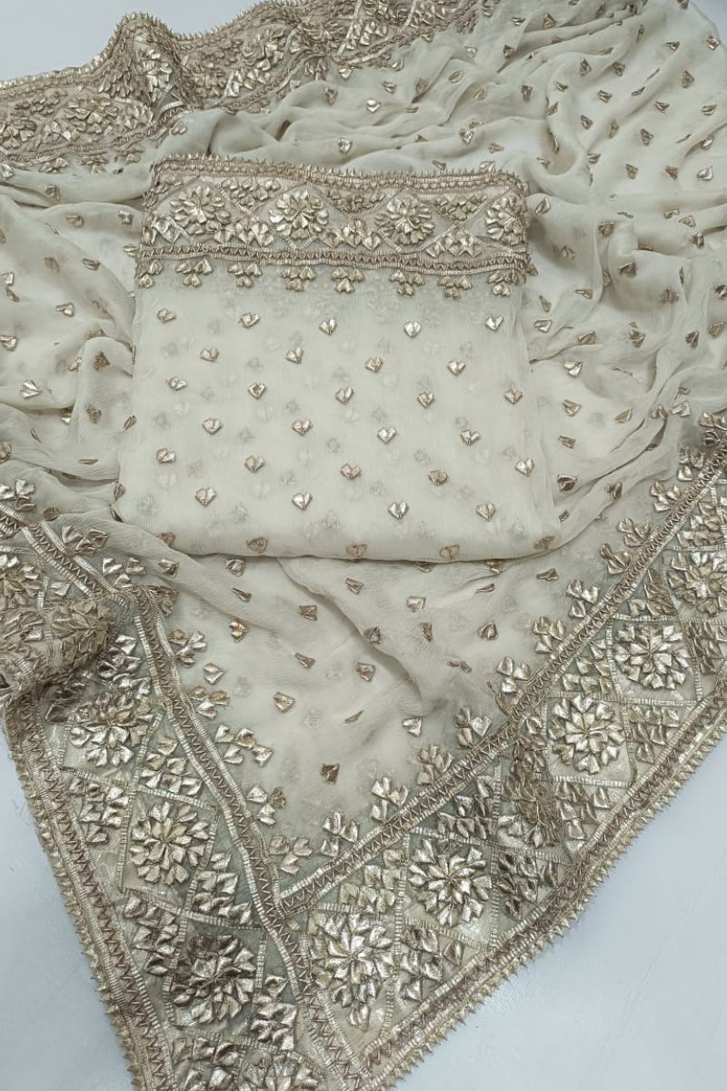 Designs By Amina - Handwork Antique gota work - pure chiffon - 2 Piece - Unstitch - 05