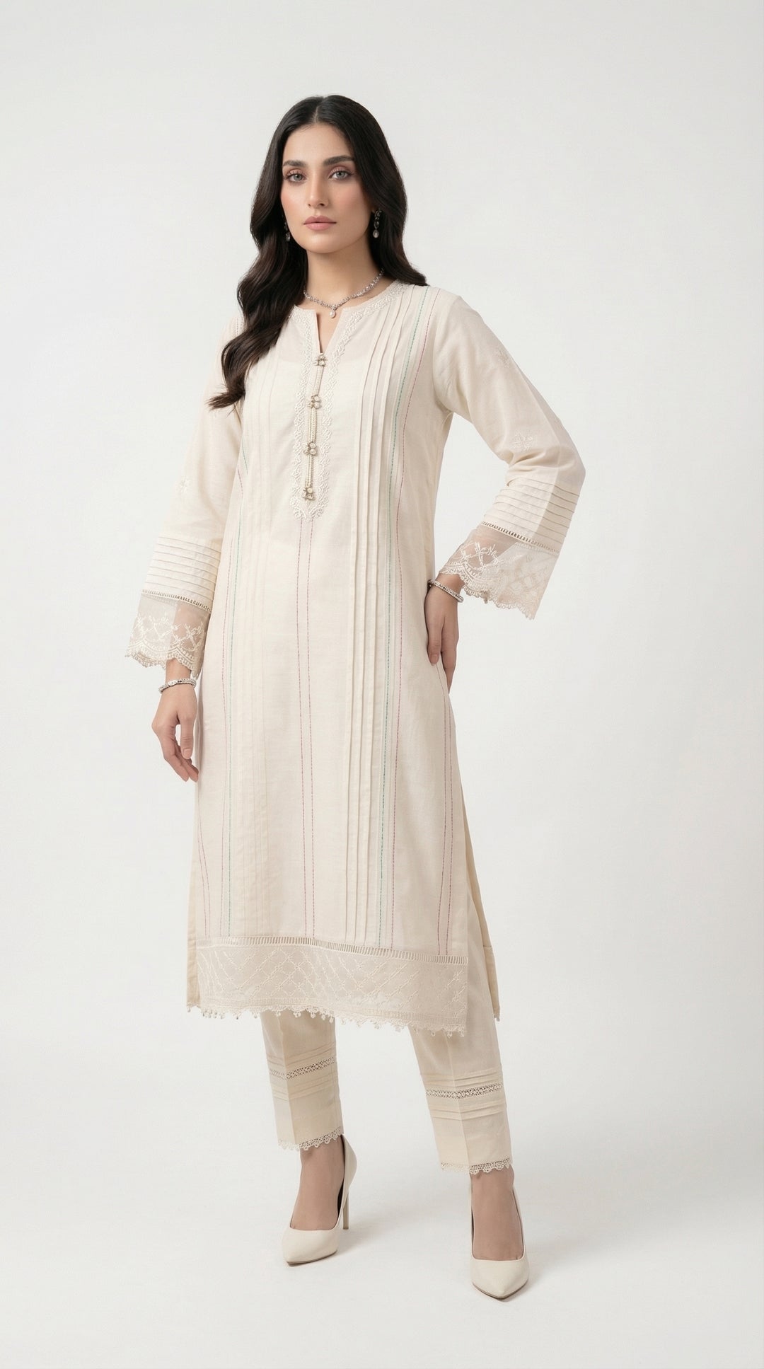 Reema Ahsan - Zima Cora Cotton Suit For Women - Ivory - 3 Piece - Studio by TCS