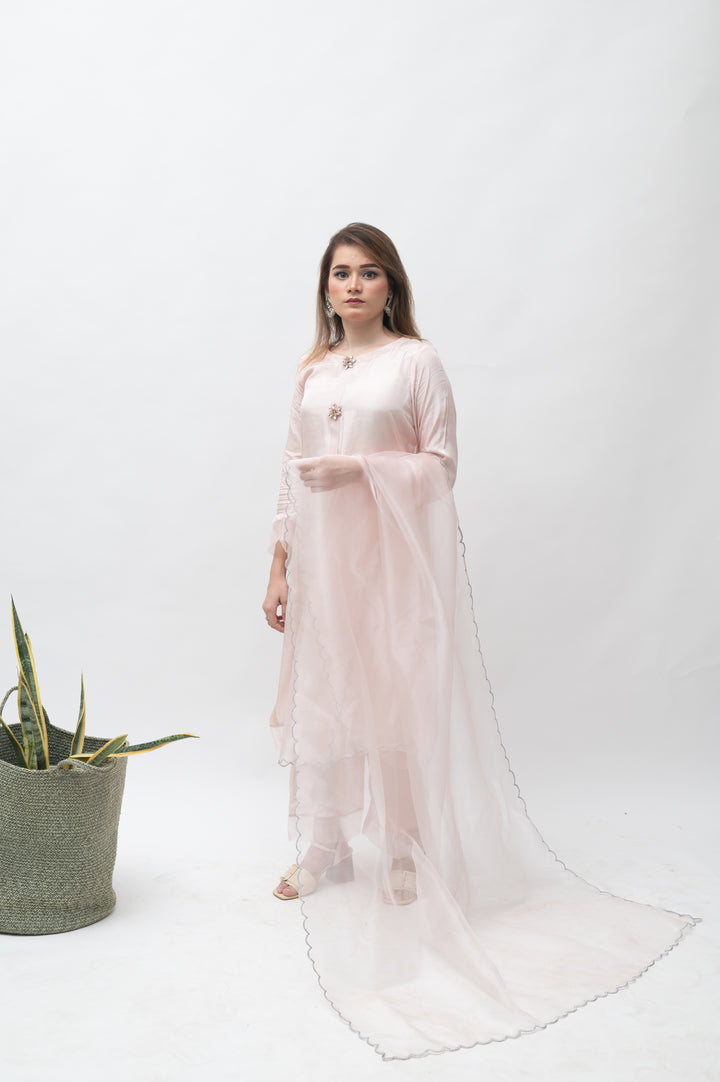Alifyay - Peach - Cotton Silk - 3 Piece