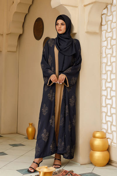 Hijabi - Deep indigo Abaya - Royal Blue & Caramel - Studio by TCS