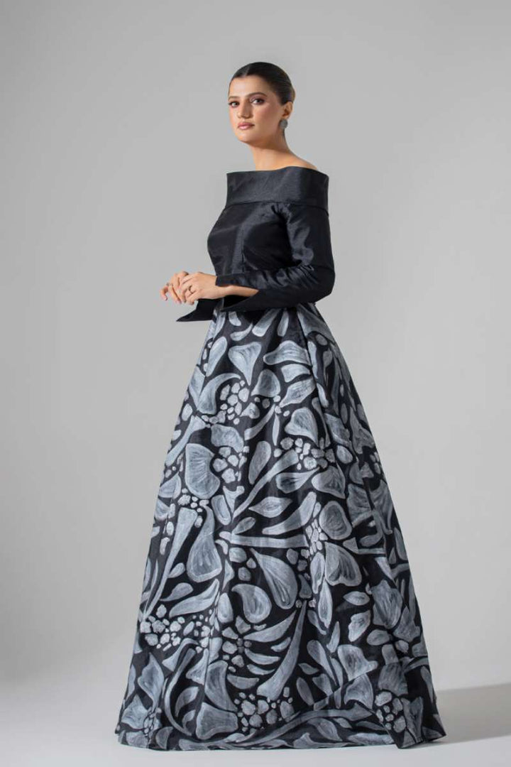 Syah - Hand Painted Skirt With Top - Black - Row Silk - 2 Piece