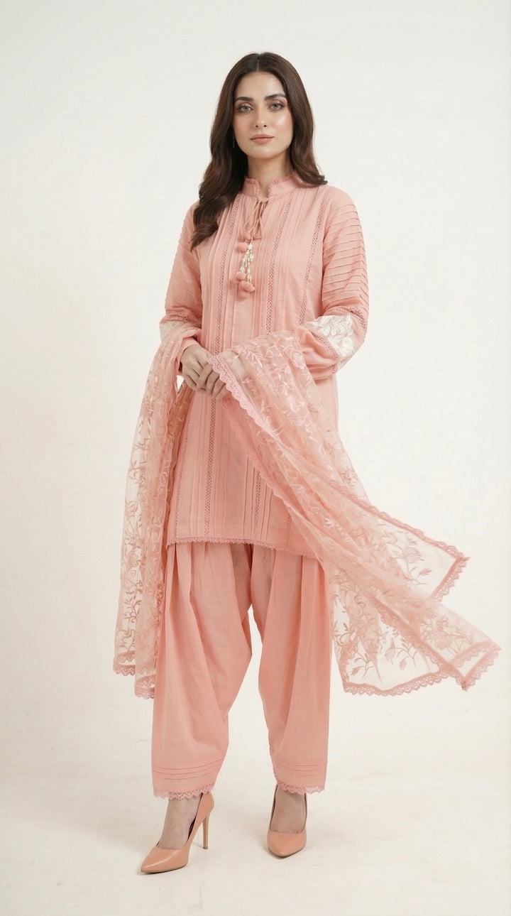 Reema Ahsan - Fira Cora Cotton Suit For Women - Rose Pink - 3 Piece - Studio by TCS