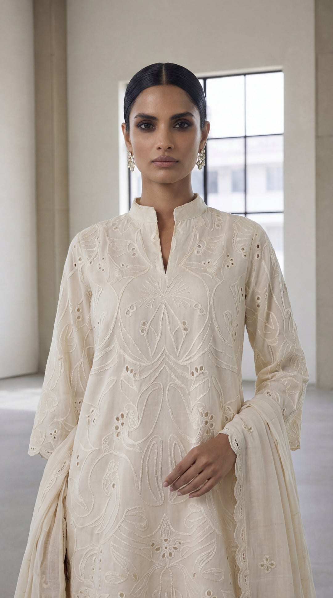 Reema Ahsan - Ayra Khadi Silk Suit For Women - Ivory - 3 Piece - Studio by TCS