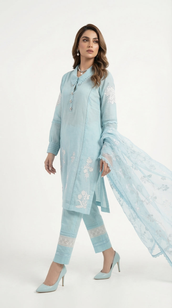 Reema Ahsan - Lumi Cora Cotton Suit For Women - Blue - 3 Piece - Studio by TCS