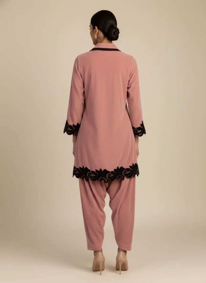 Shehrnaz - Marise Blush Pink Velvet Suit For Women - 2 Piece