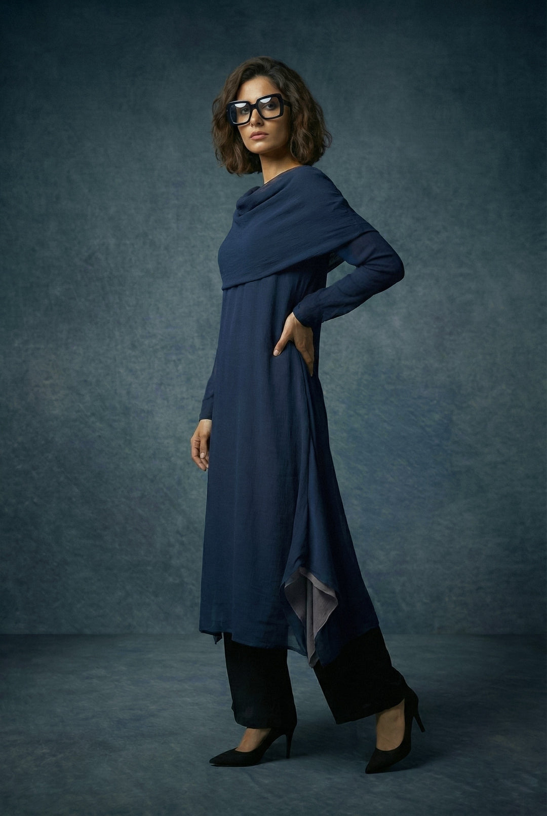 Gulabo - Celine Set Blended Chiffon Suit For Women - Navy Grey - 2 Piece