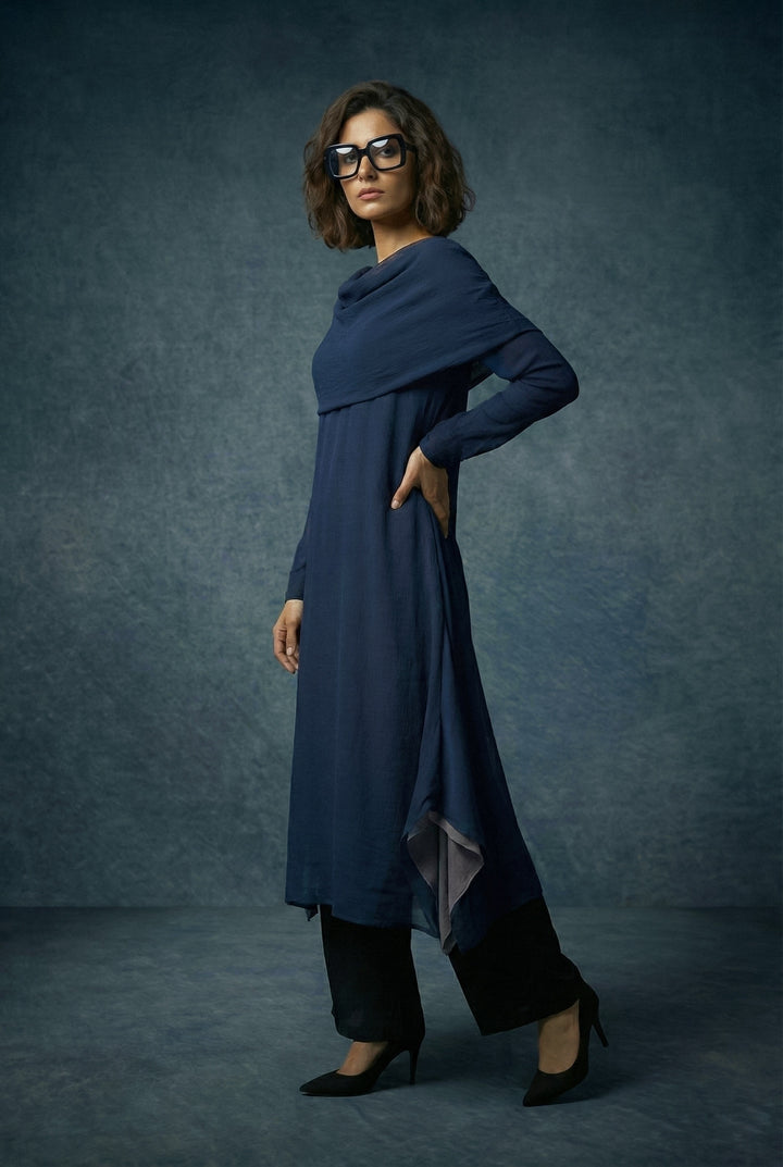 Gulabo - Celine Set Blended Chiffon Suit For Women - Navy Grey - 2 Piece