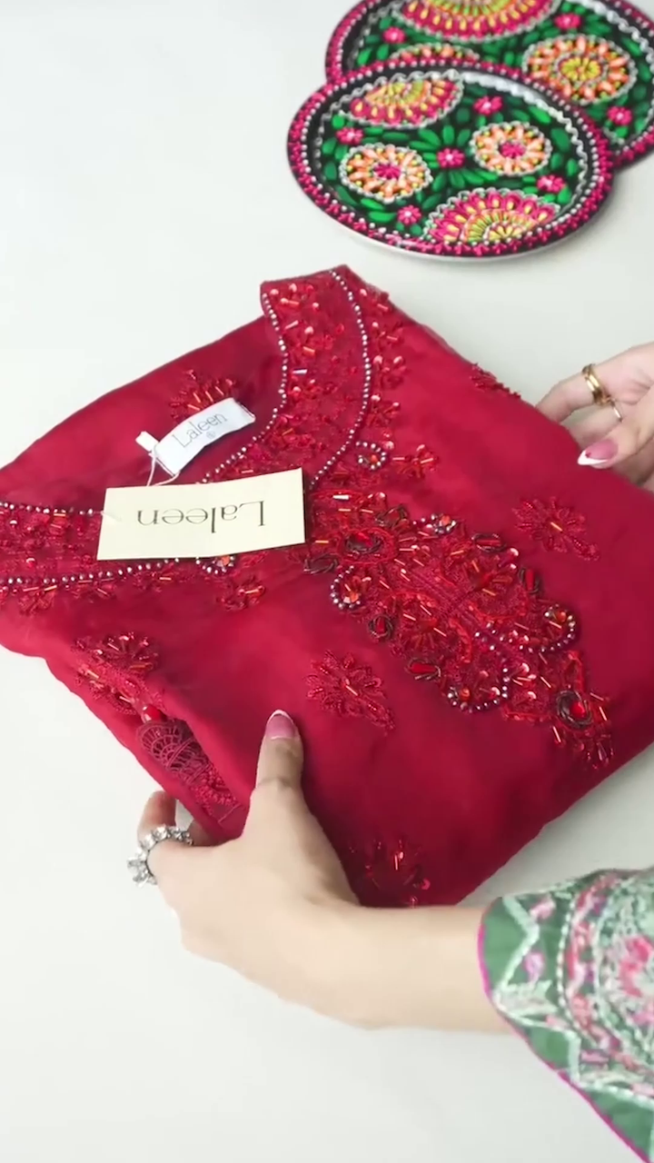 Laleen Sharbati 3 Piece Suit Red