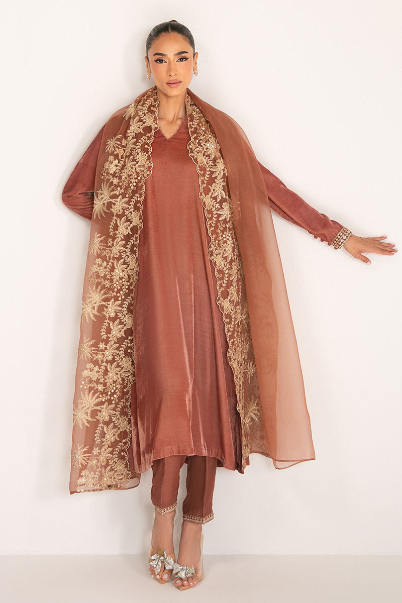 Cross Stitch - Blush Haze Velvet Suit For Women - Pink - 3 Piece