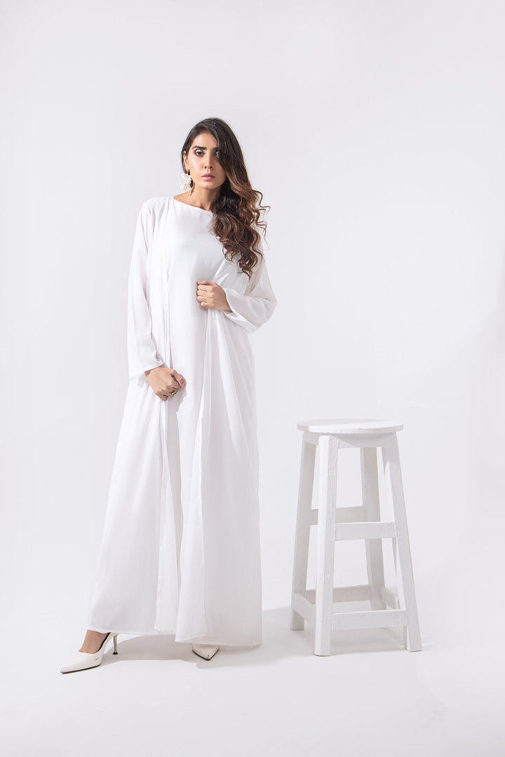 Syah - Diagonal Cut Maxi With Cape - White - 2 Piece