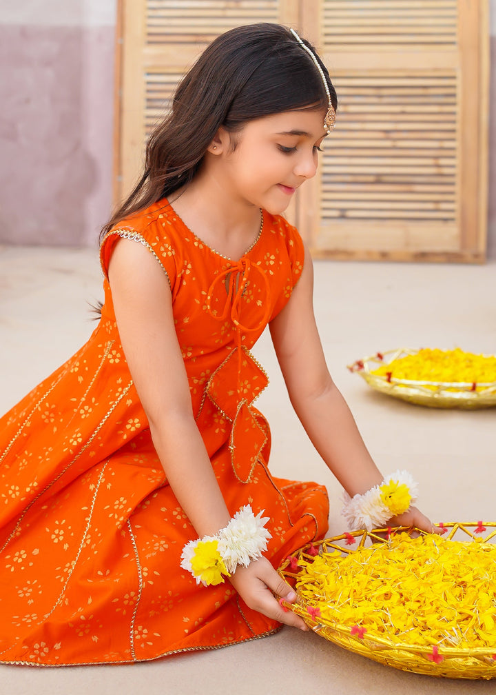 Modest - Toddler Cotton Suit For Girl - Orange - 3 Piece