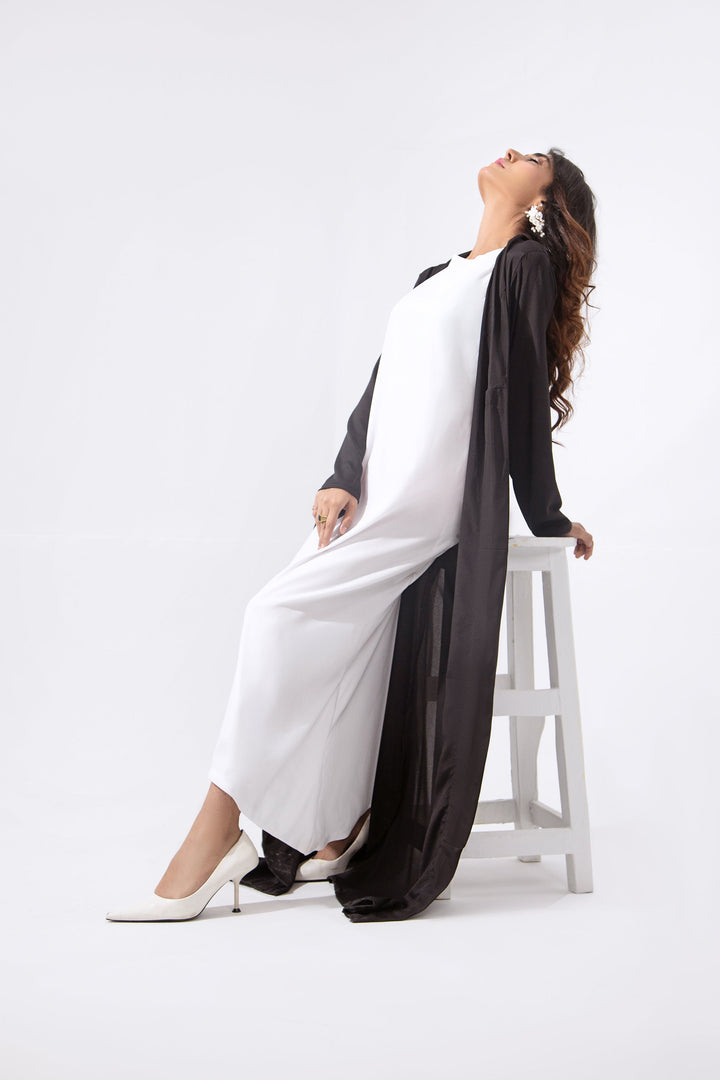 Syah - Diagonal Cut Maxi With Cape - Black/White - 2 Piece