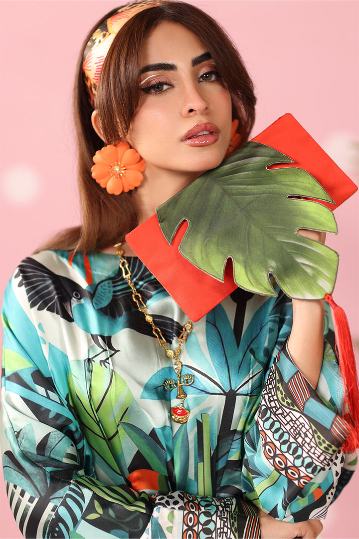 Musferah Saad - Azure Ambush Printed Silk Suit For Women - 3 piece