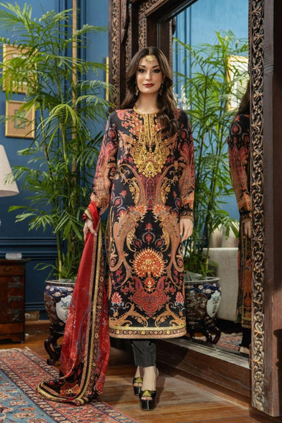 Shamaeel - Gulzaar - Classic straight shirt silhouette beautiful Kashmiri Paisley inspired print on silk fabric - 2 Piece - Studio by TCS