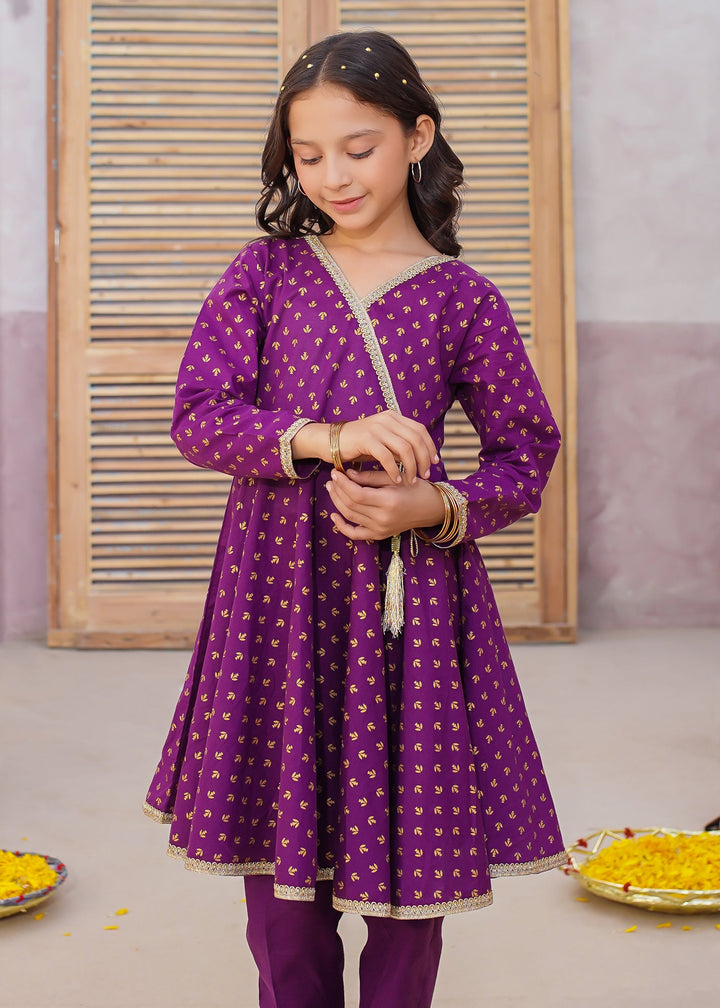 Modest - Printed Cotton Suit For Girl - Purple - 3 Piece