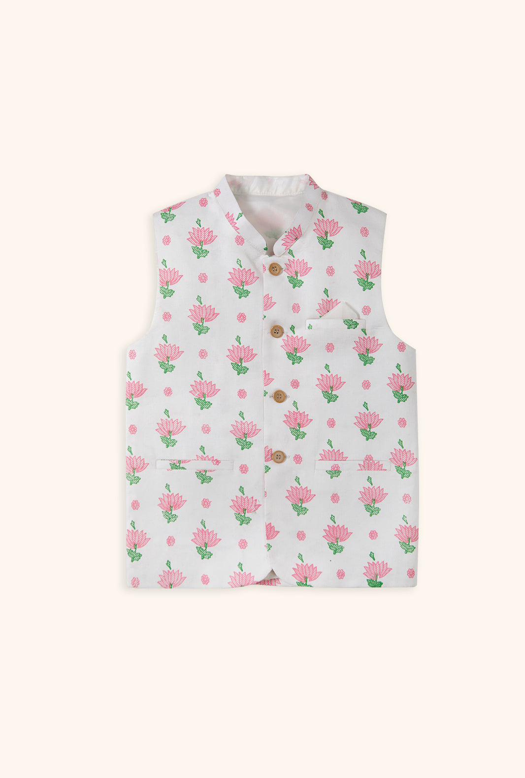 Hummingbirdspk - Pink Lotus Block Printed Waistcoat - 1 piece