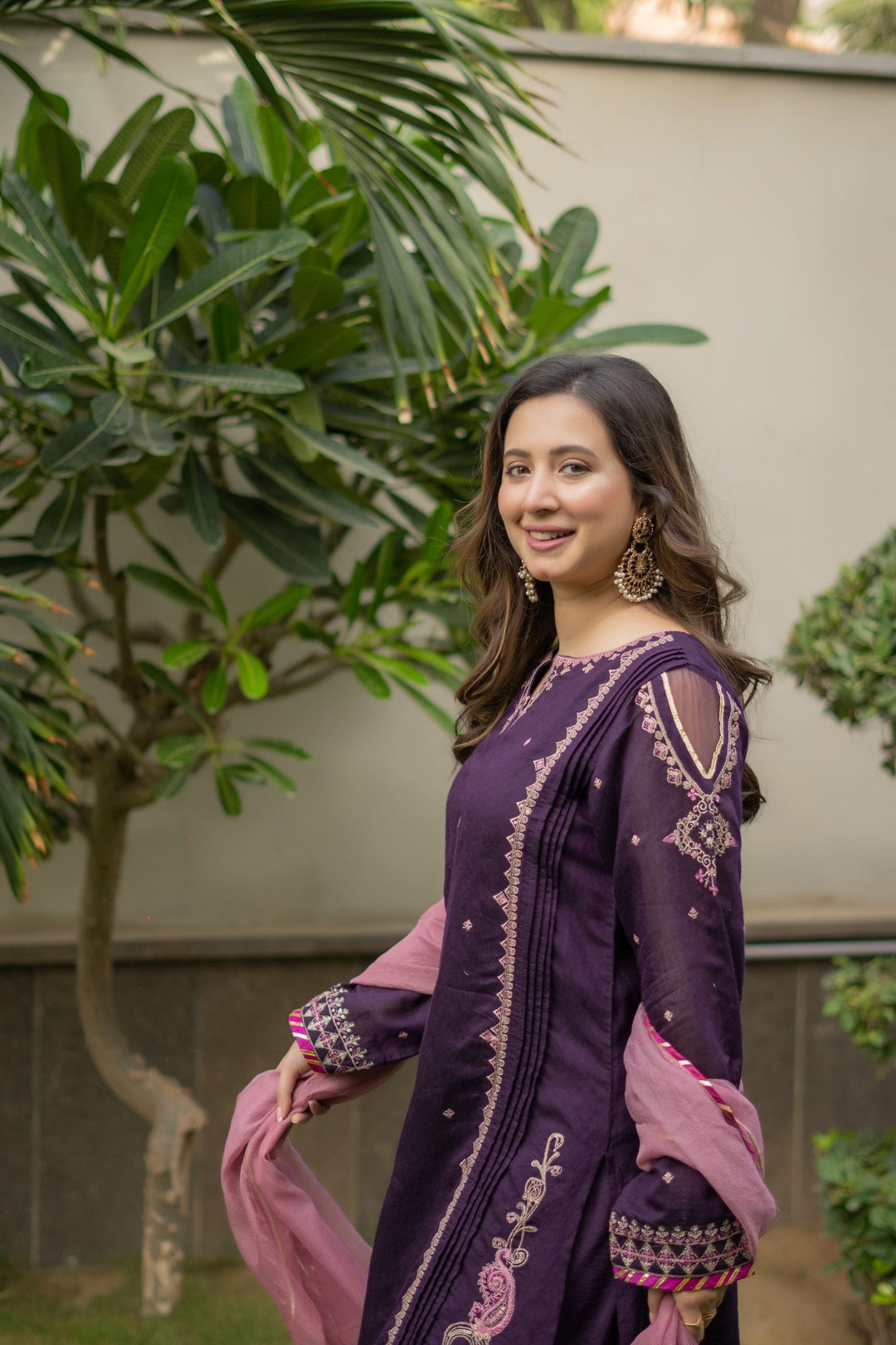 Omal by Komal - ZIMAL - Purple - Loom Net & Javeria Net - 3 Piece
