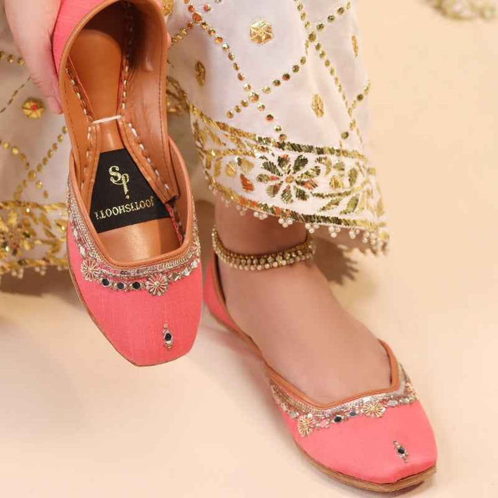 JootiShooti - Shamsa Mirror Rose Coral Khussa For Women