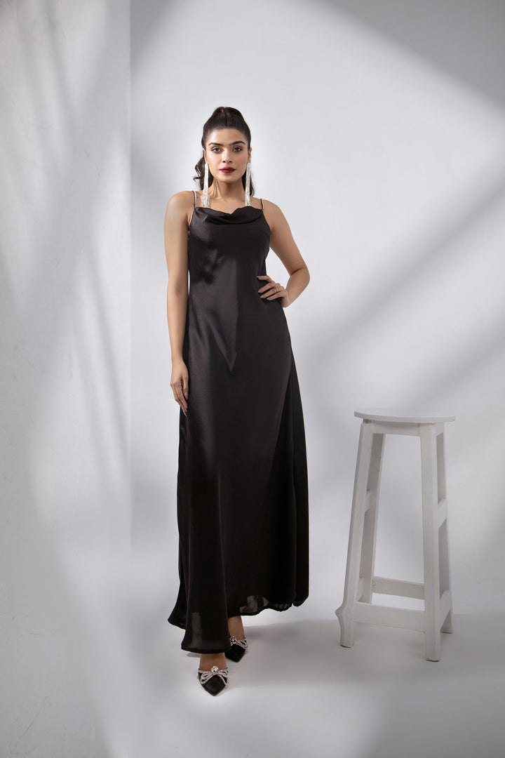 Syah - Straps Silk Gown - Black - 1 Piece
