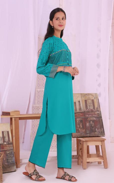 Oaks - Lapis Lawn Embroidered Kurti - 1 Piece - Studio by TCS