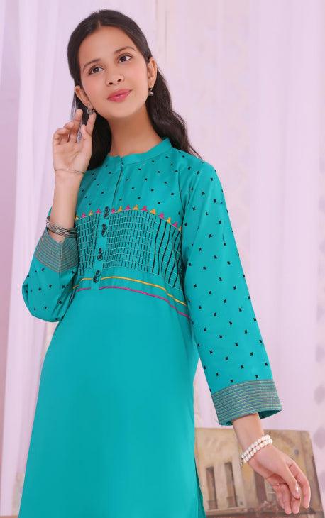 Oaks - Lapis Lawn Embroidered Kurti - 1 Piece - Studio by TCS