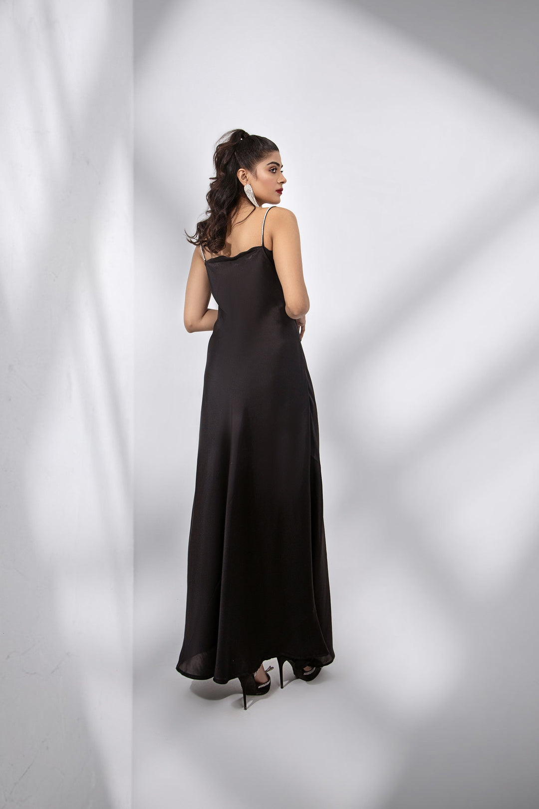 Syah - Straps Silk Gown - Black - 1 Piece