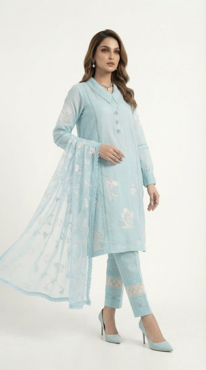 Reema Ahsan - Lumi Cora Cotton Suit For Women - Blue - 3 Piece - Studio by TCS