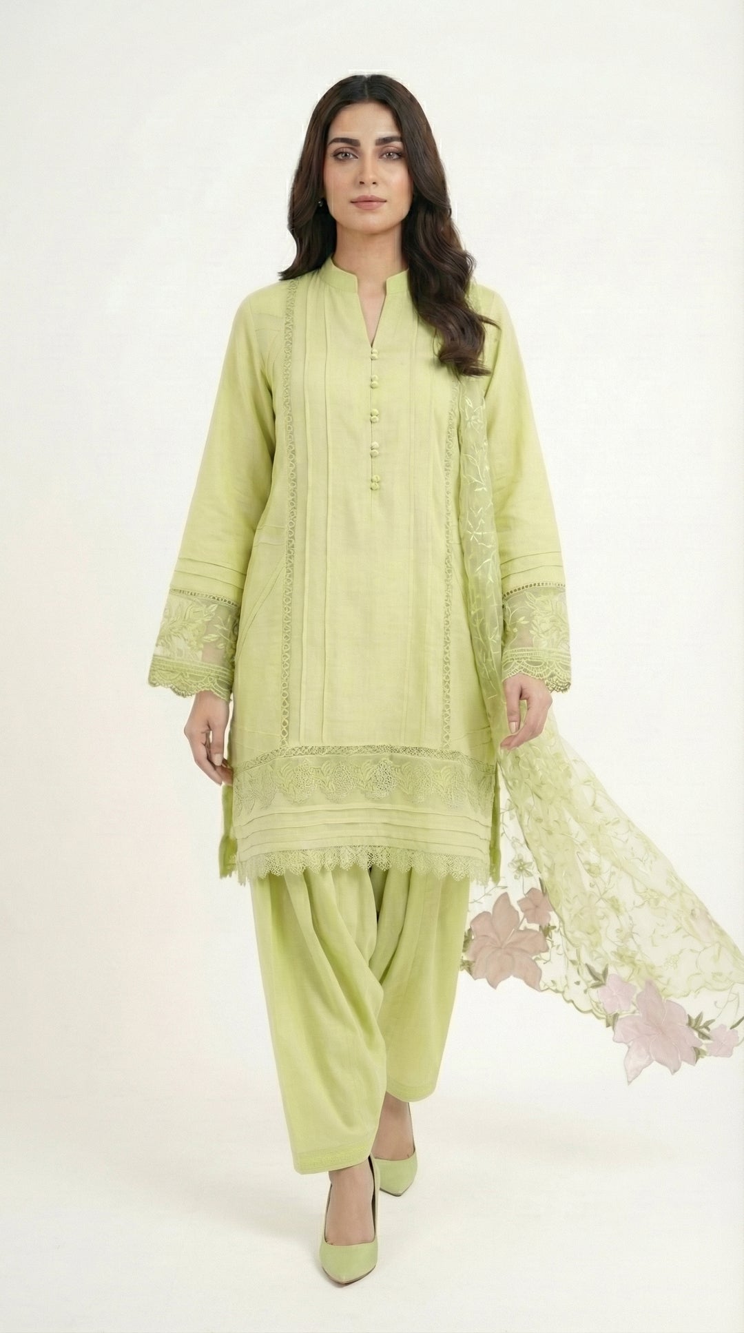 Reema Ahsan - Renaya Cora Cotton Suit For Women - Line Green - 3 Piece - Studio by TCS