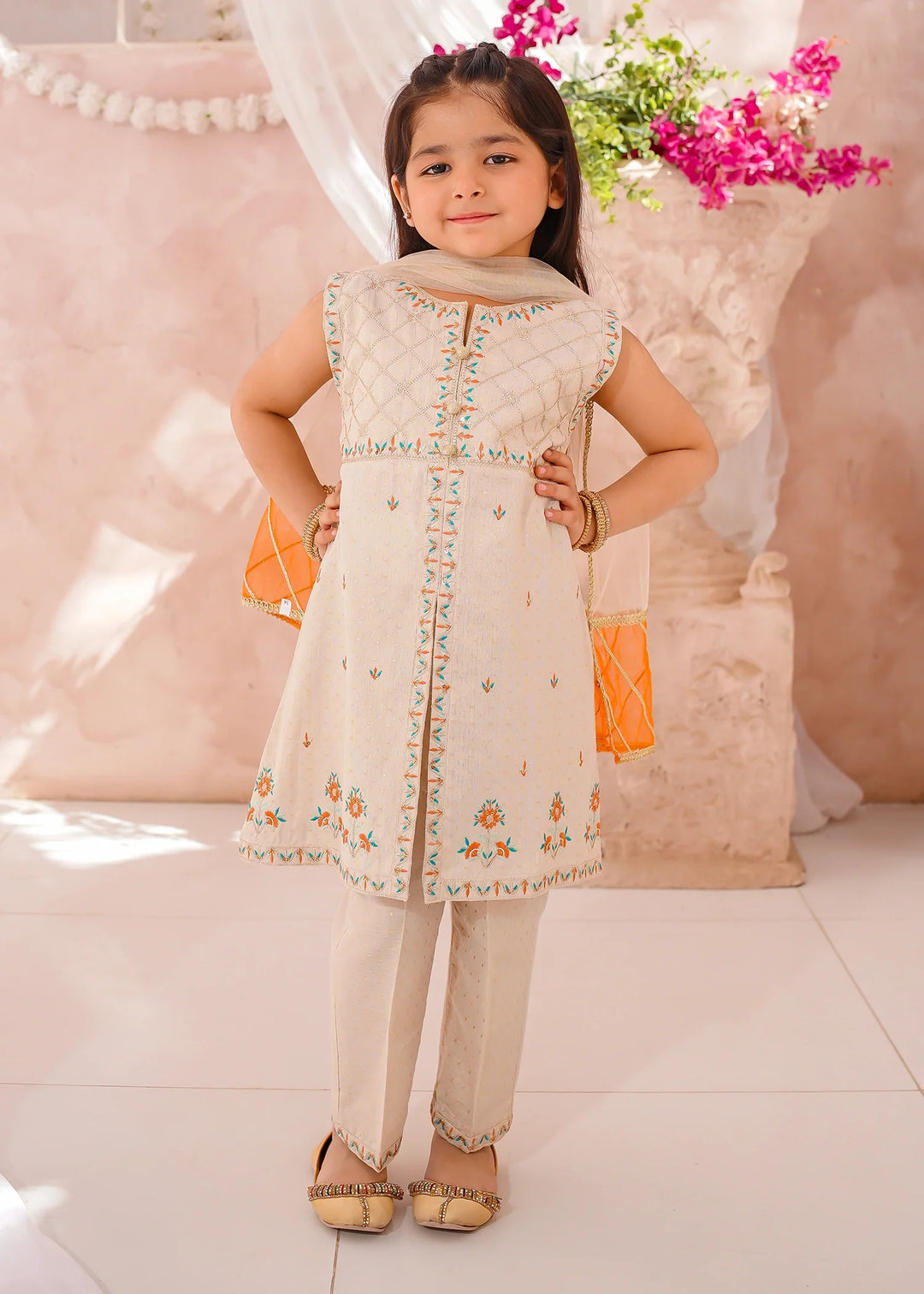 Modest - Cotton Lawn Embroidered Suit For Girl - White - 3 Piece