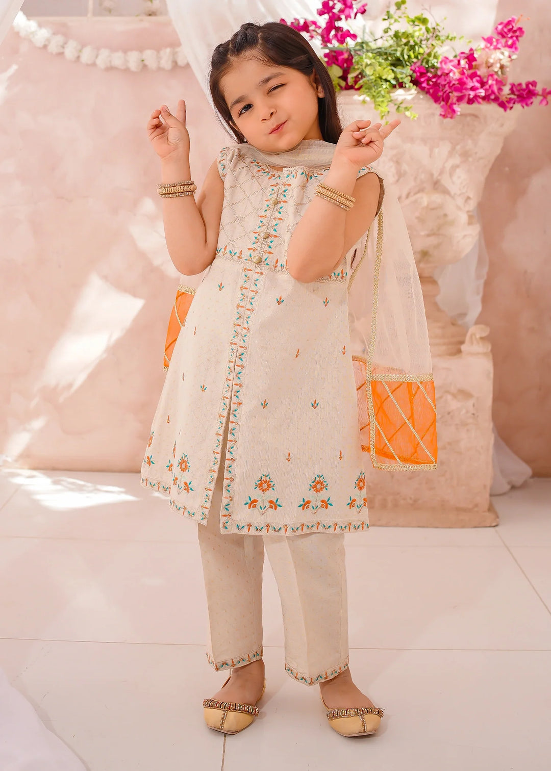 Modest - Cotton Lawn Embroidered Suit For Girl - White - 3 Piece