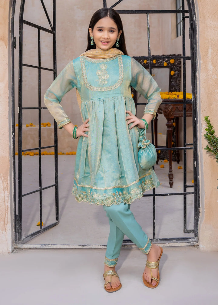 Modest - Maysuri Embroidered Frock For Girl -  3 Piece
