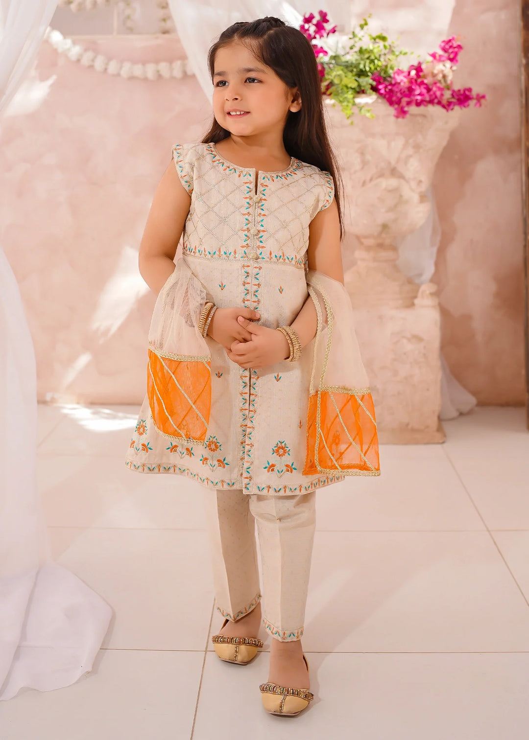 Modest - Cotton Lawn Embroidered Suit For Girl - White - 3 Piece