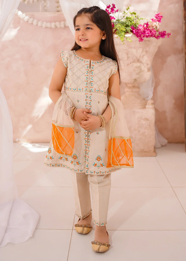 Modest - Cotton Lawn Embroidered Suit For Girl - White - 3 Piece