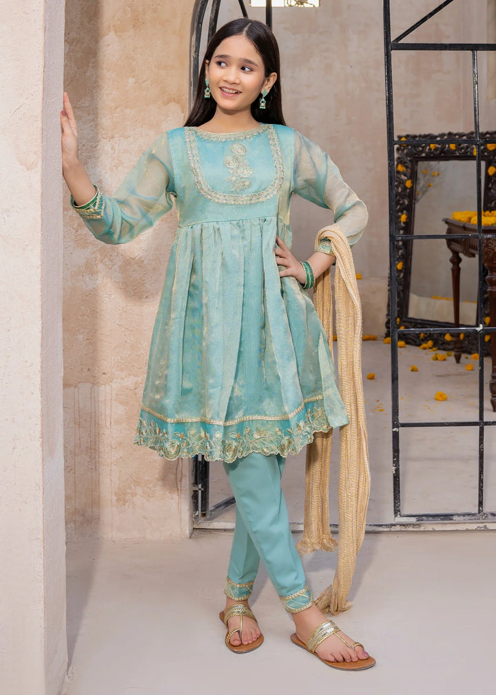 Modest - Maysuri Embroidered Frock For Girl -  3 Piece