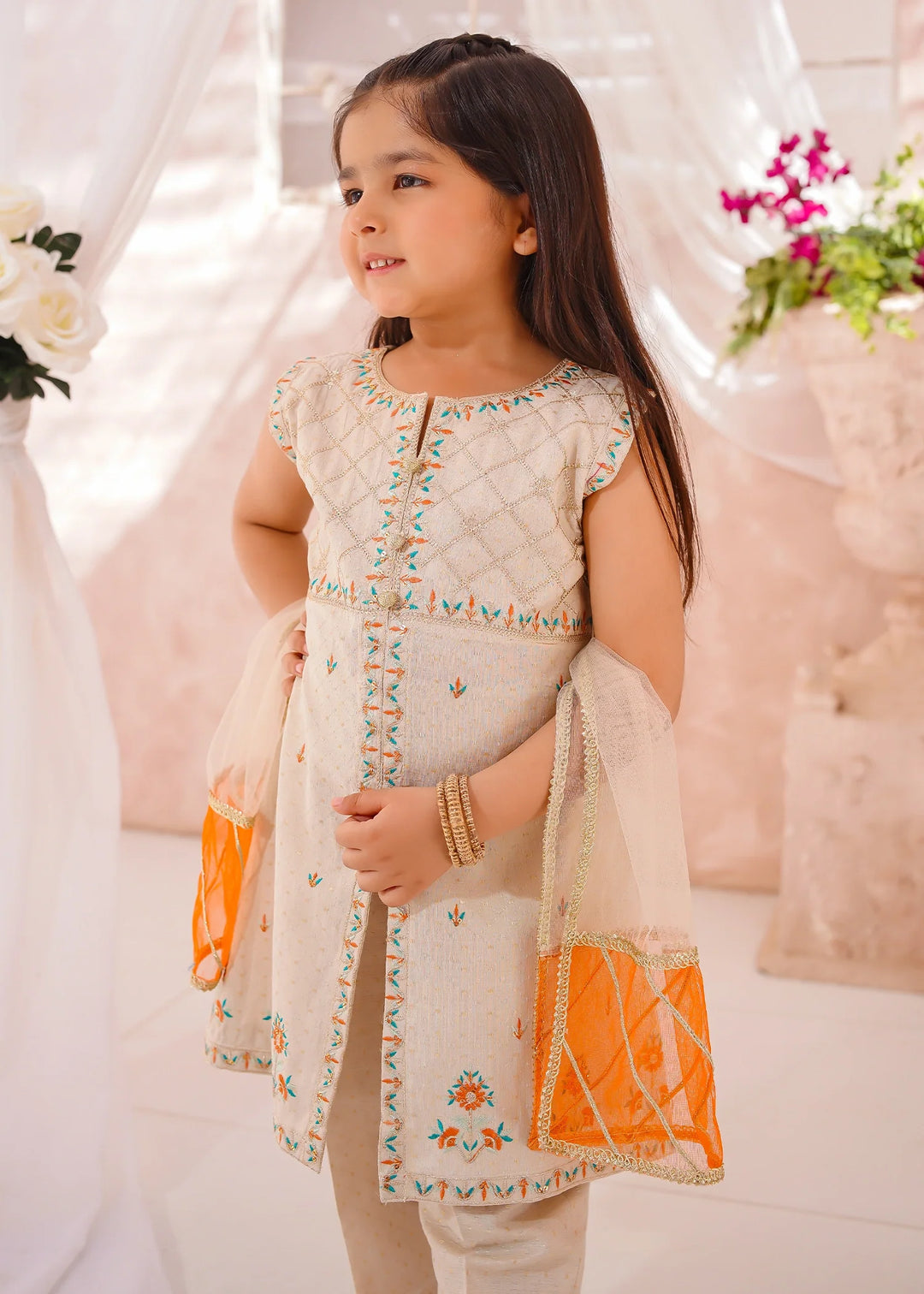 Modest - Cotton Lawn Embroidered Suit For Girl - White - 3 Piece