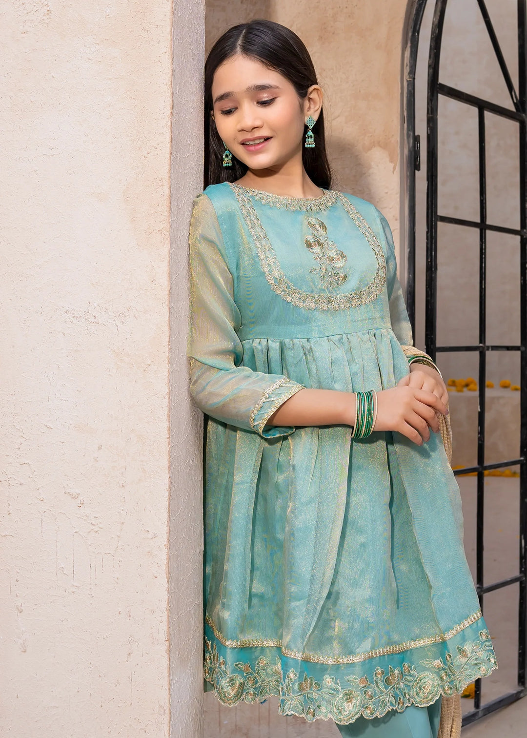 Modest - Maysuri Embroidered Frock For Girl -  3 Piece