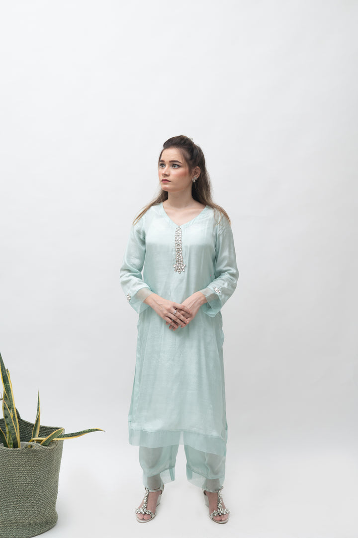 Alifyay - Aqua Blue  - Cotton Silk - 3 Piece