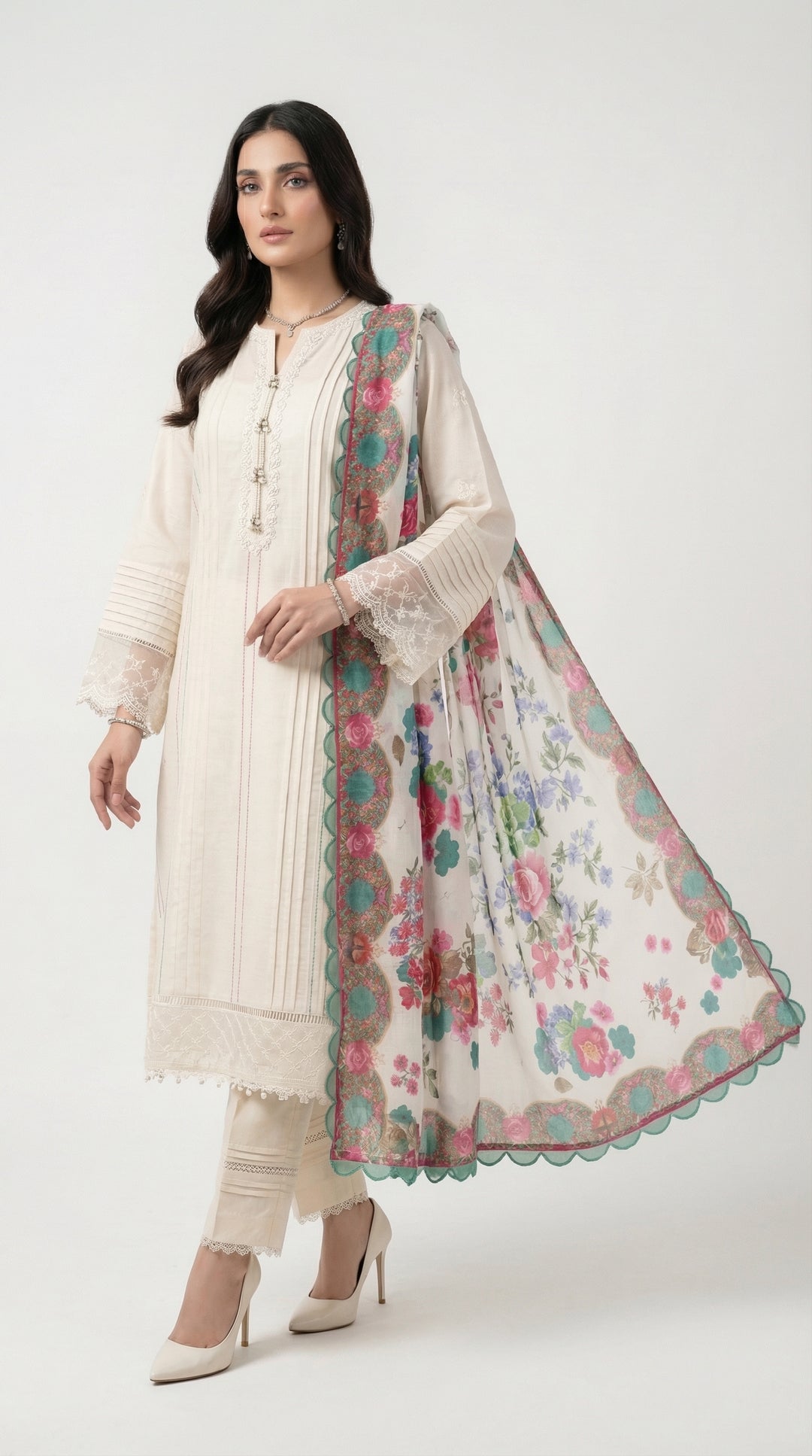 Reema Ahsan - Zima Cora Cotton Suit For Women - Ivory - 3 Piece - Studio by TCS