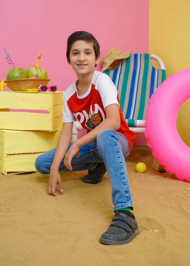 Modest - Basket Ball Graphic Tee - Red - Jersey - 1 Piece