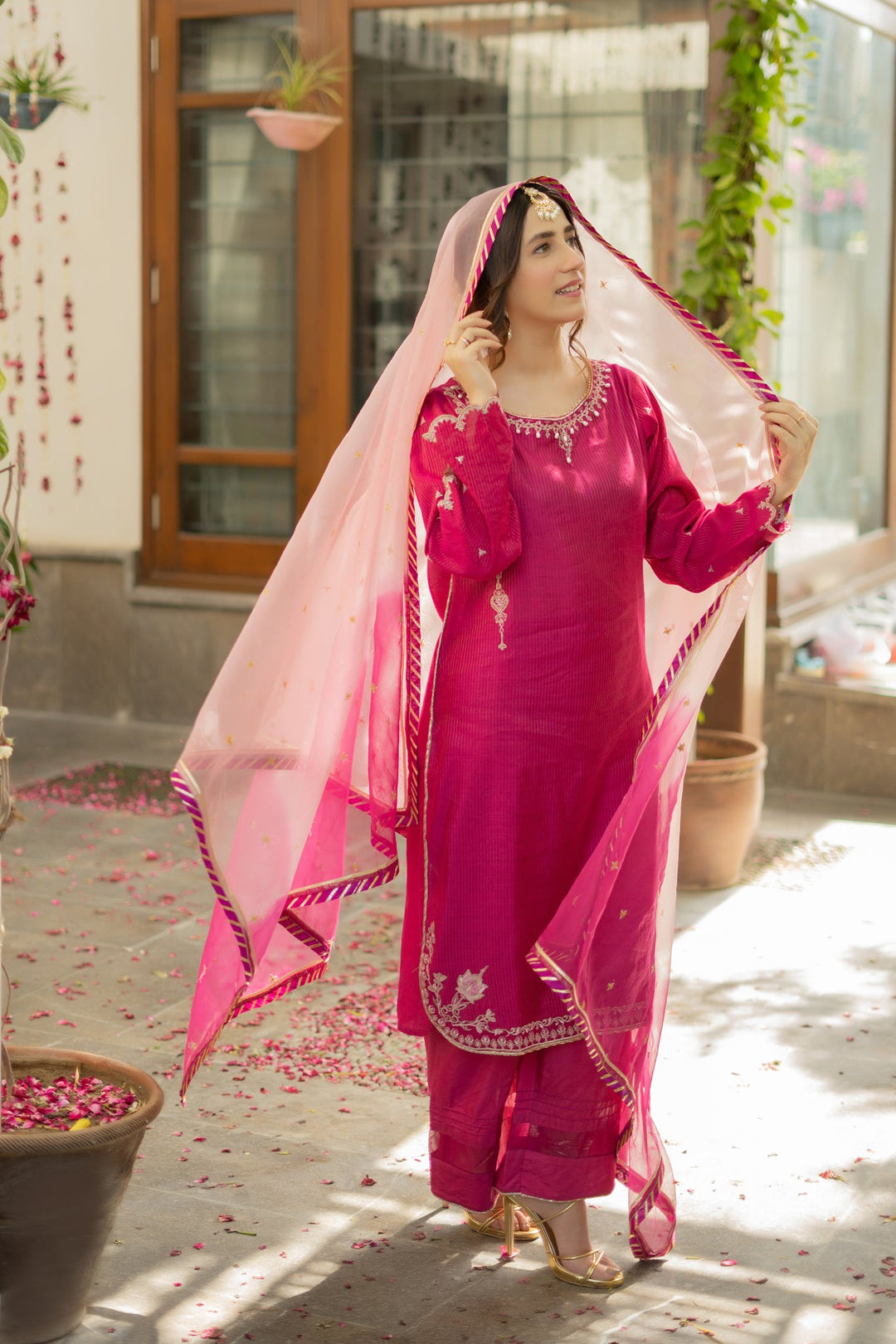 Omal by Komal - GULAAL - Pink - Cotton Net & Organza - 3 Piece
