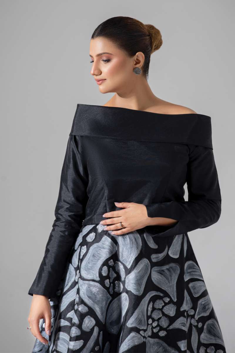 Syah - Hand Painted Skirt With Top - Black - Row Silk - 2 Piece