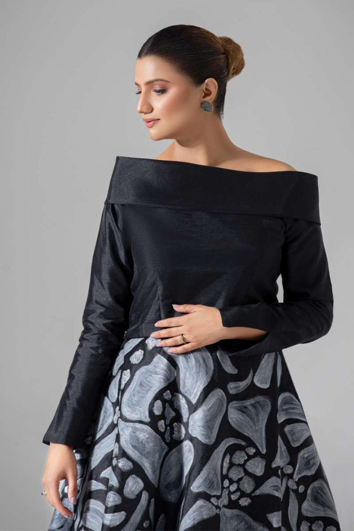 Syah - Hand Painted Skirt With Top - Black - Row Silk - 2 Piece