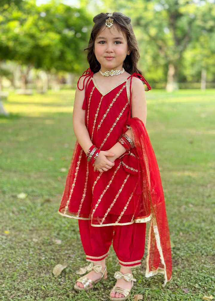 Modest - Net Embroidered Suit For Girl -  3 Piece